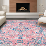 Ultra Soft Area Rug, Non Slip, Stain Resistant, Washable Area Rugs for Living Room, Bedroom, Pastel Elegant Medallion Design(Pink)