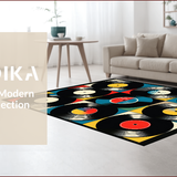 Ultra Soft Area Rug, Non Slip, Stain Resistant, Washable Area Rugs for Living Room, Bedroom, Retro Artistic Vinyl Record Design(Black)