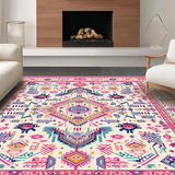 Ultra Soft Area Rug, Non Slip, Stain Resistant, Washable Area Rugs for Living Room, Bedroom, Artistic Pink Medallion Fusion(White)