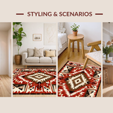 Ultra Soft Area Rug, Non Slip, Stain Resistant, Washable Area Rugs for Living Room, Bedroom, Southwest Inspired Geometric Elegance(Red)