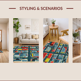 Ultra Soft Area Rug, Non Slip, Stain Resistant, Washable Area Rugs for Living Room, Bedroom, Vibrant Cityscape Educational Design(Red)