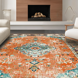 Ultra Soft Area Rug, Non Slip, Stain Resistant, Washable Area Rugs for Living Room, Bedroom, Elegant Distressed Botanical Design(Orange)