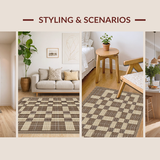 Ultra Soft Area Rug, Non Slip, Stain Resistant, Washable Area Rugs for Living Room, Bedroom, Modern Oversized Checkered Design(Beige)