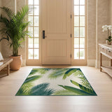 Tropical Palm Leaf Washable Area Rug - Low Pile Non-Slip Botanical Green Rug