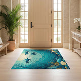 ODIKA Sea Turtle Underwater World Washable Area Rug - Low Pile Non-Slip Ocean Theme Decor