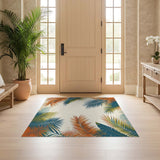 ODIKA Tropical Palm Leaf Washable Area Rug - Low Pile Non-Slip Floor Mat