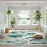 Blue and Teal Wave Washable Area Rug