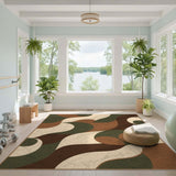 Brown and Tan Brown Abstract Wave Area Rug