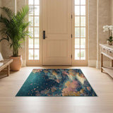 ODIKA Washable Coral Reef Area Rug - Low Pile Non-Slip Teal & Peach Underwater Art Rug