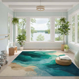 Blue Teal Wave Abstract Blue and Teal Area Rug