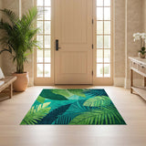 ODIKA Tropical Palm Leaf Washable Area Rug - Green Low Pile Non-Slip Botanical Rug