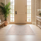ODIKA Washable Abstract Floral Pink Area Rug - Low Pile Non-Slip Pet Friendly Indoor Rug