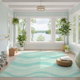Coastal Beach Blue and Teal Wave Coastal Area Rug