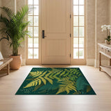 ODIKA Washable Dark Green Fern Botanical Area Rug - Low Pile Non-Slip Indoor Rug