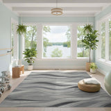 Grey Silver Wave Abstract Area Rug