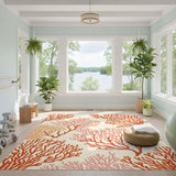 Red Coral Coastal Washable Area Rug