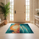 ODIKA Retro Sunset Surf Washable Area Rug - Vintage Low Pile Coastal Decor