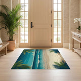 ODIKA Tropical Beach Washable Rug - Coastal Ocean Scene Low Pile Non-Slip Area Carpet