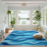 Blue and Teal Blue Ocean Wave Area Rug