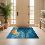 ODIKA Washable Retro Surfing Wave Area Rug - Low Pile Non-Slip Coastal Art