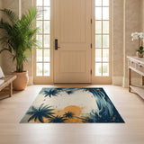 ODIKA Washable Retro Tropical Beach Palm Tree Area Rug - Low Pile Non-Slip
