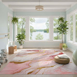 Rose Pink Gold Marble Abstract Area Rug