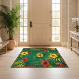 ODIKA Tropical Hibiscus Floral Washable Area Rug - Low Pile Non-Slip Carpet