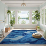 Blue and Teal Blue Swirling Waves Area Rug