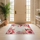 ODIKA Tropical Pink Hibiscus Washable Rug - Low Pile Non-Slip Area Rug