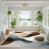 Brown Gold Abstract Waves Area Rug