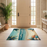 ODIKA Washable Tropical Beach Coastal Area Rug - Low Pile, Non-Slip, Pet & Kid Friendly Seashell Print