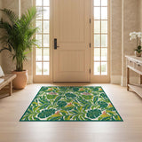 ODIKA Tropical Green Leaf Washable Rug - Low Pile, Non-Slip, Pet & Kid Friendly Botanical Area Rug