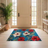 ODIKA Washable Tropical Hibiscus Floral Area Rug - Non-Slip Low Pile