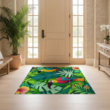 ODIKA Tropical Jungle Parrot Washable Rug - Low Pile Non-Slip Botanical Area Rug
