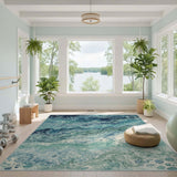 Blue Teal Abstract Marble Area Rug