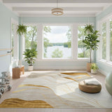 Abstract Gold Wave Area Rug