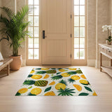 Tropical Pineapple & Citrus Washable Area Rug - Low Pile, Non-Slip & Pet Friendly