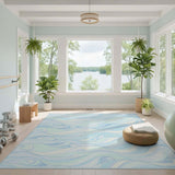 Coastal Blue Swirling Waves Area Rug