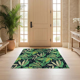 ODIKA Tropical Botanical Leaf Washable Rug - Low Pile Non-Slip Area Rug