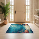 ODIKA Under the Sea Coral Reef Washable Rug - Non-Slip Low Pile Ocean Nautical Area Rug for Kids & Living Room