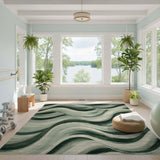 Green Abstract Wave Area Rug
