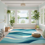 Wave Blue and Teal Blue Wave Coastal Area Rug