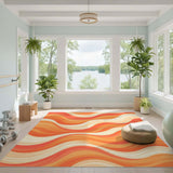 Orange Wave Swirl Washable Area Rug