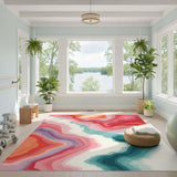 Vibrant Layered Waves Multi-Color Area Rug