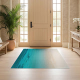 ODIKA Coastal Beach Ocean Washable Area Rug - Low Pile Non-Slip Turquoise Landscape Decor