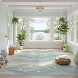 Teal Wave Washable Area Rug