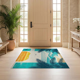 ODIKA Washable Retro Tropical Beach Sunset Rug - Low Pile Non-Slip Area Rug