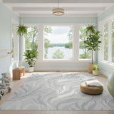 Grey Flowing Leaves Washable Area Rug