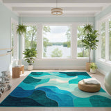 Wave Blue and Teal Blue Teal Abstract Wave Area Rug