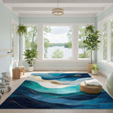 Abstract Area Wave Blue Teal Abstract Wave Area Rug